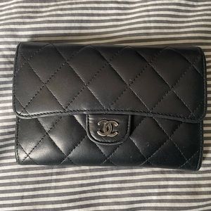 SOLD. Chanel Classic Small Flap Wallet Quilted Lambskin Black Leather